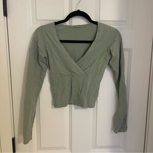 Brandy Melville j galt top Elegant Sage Green V-Neck Women's Top